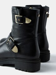 Mint Velvet Black Leather Biker Boots - Image 3 of 4