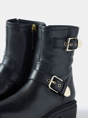 Mint Velvet Black Leather Biker Boots - Image 4 of 4