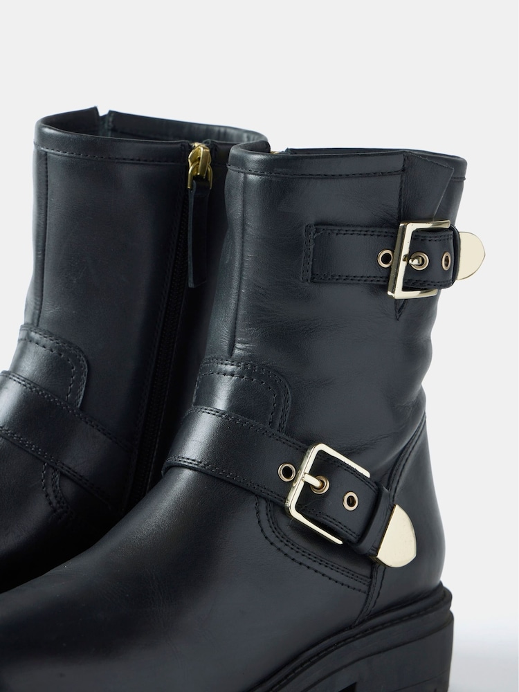 Mint Velvet Black Leather Biker Boots - Image 4 of 4