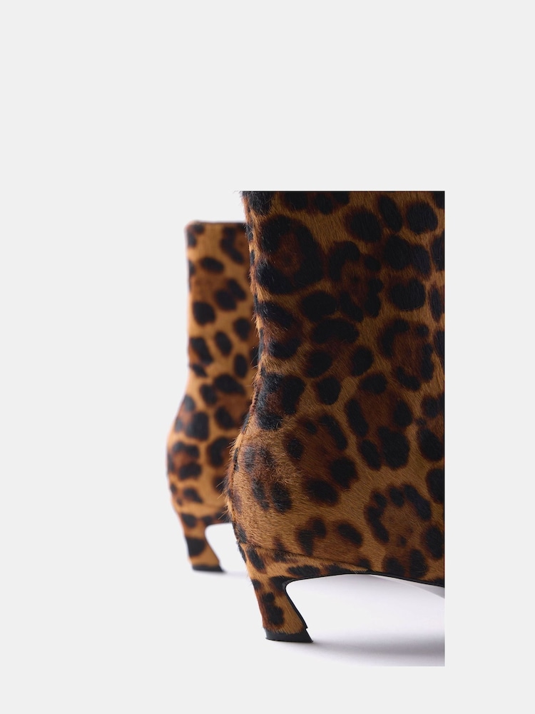 Mint Velvet Animal Leopard Print Leather Textured Ankle Boots - Image 2 of 4