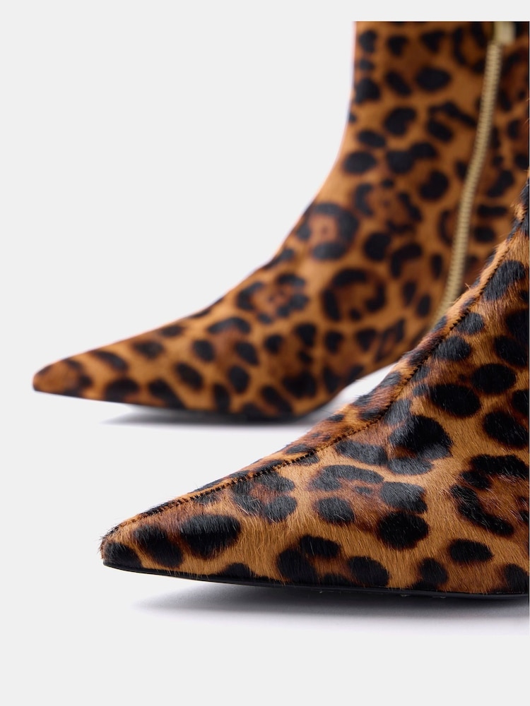 Mint Velvet Animal Leopard Print Leather Textured Ankle Boots - Image 4 of 4