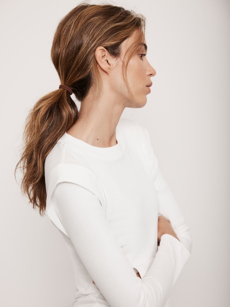 Mint Velvet White Extended Shoulder Crew Neck Long Sleeve Top - Image 1 of 3