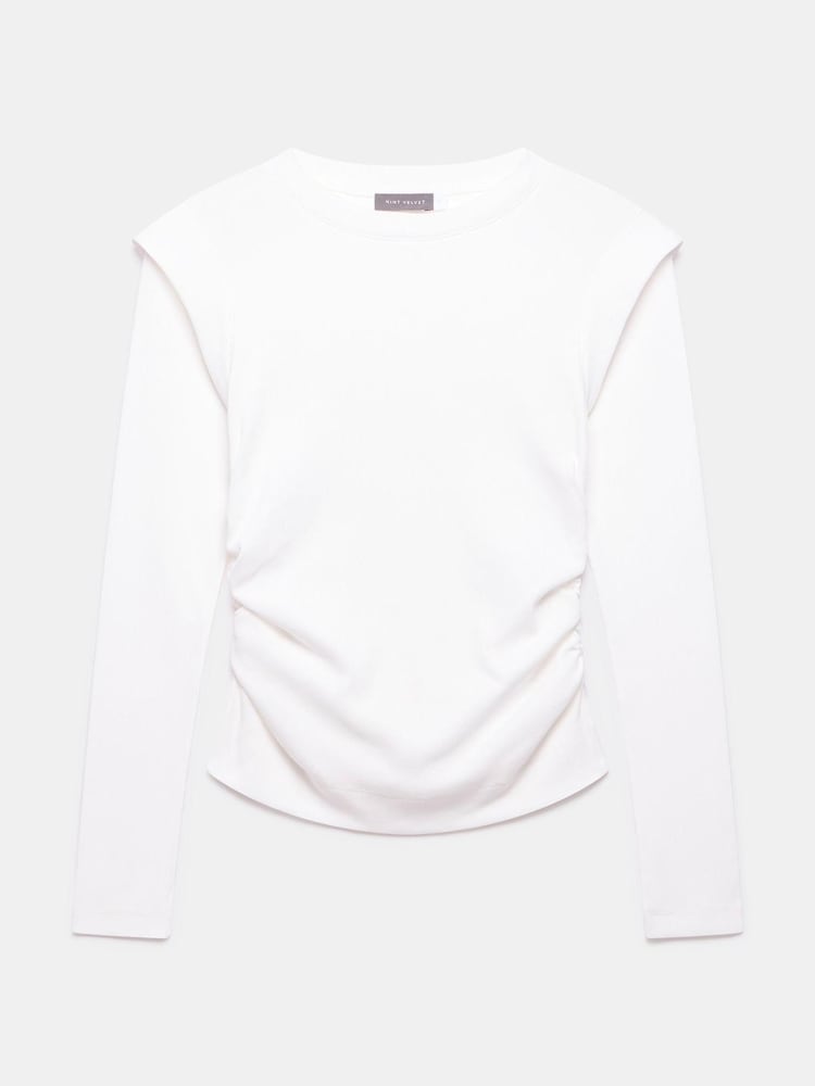 Mint Velvet White Extended Shoulder Crew Neck Long Sleeve Top - Image 3 of 3