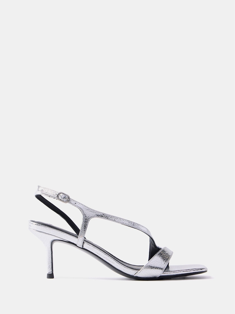 Mint Velvet Silver Leather Strap Heels - Image 1 of 4