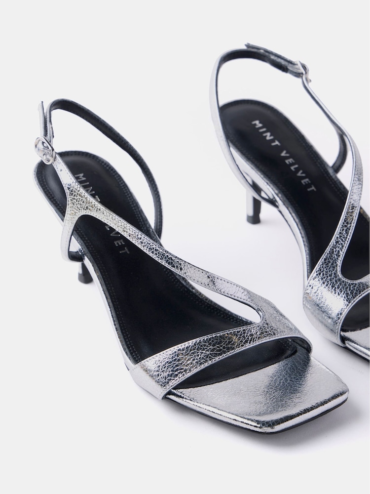 Mint Velvet Silver Leather Strap Heels - Image 4 of 4