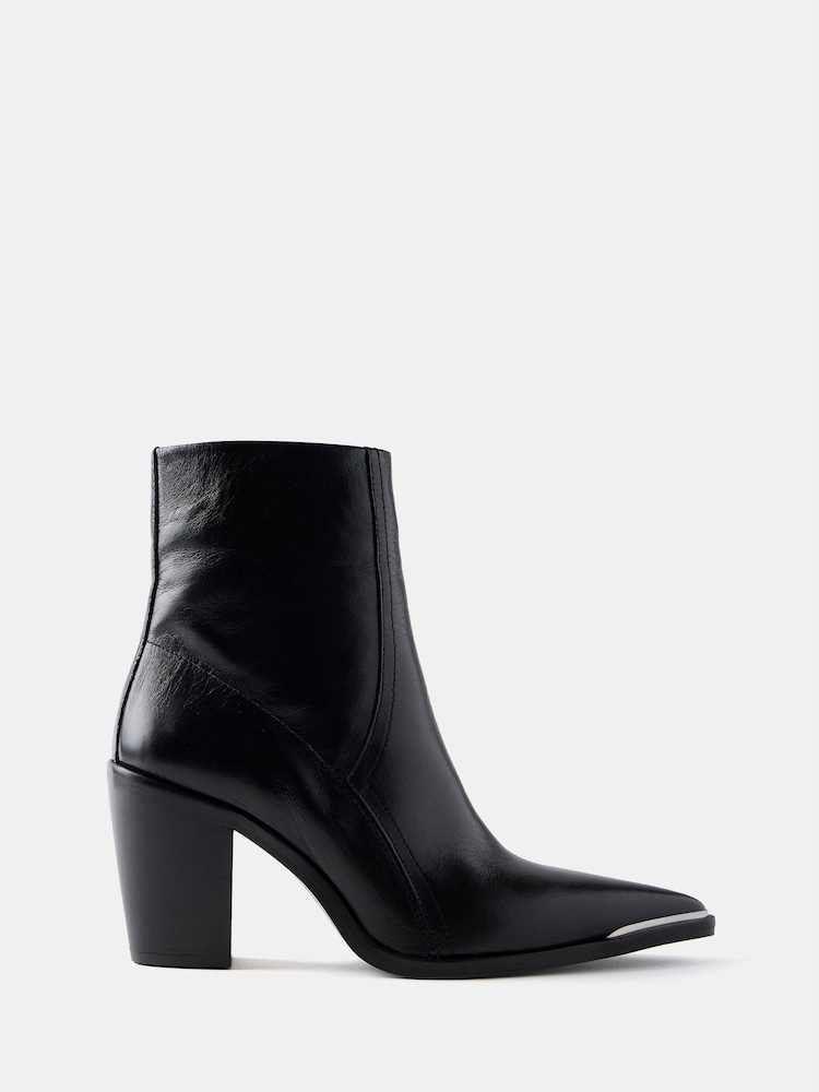 Mint Velvet Black Leather Ankle Boots - Image 3 of 7