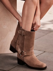 Mint Velvet Cream Suede Biker Boots - Image 1 of 3