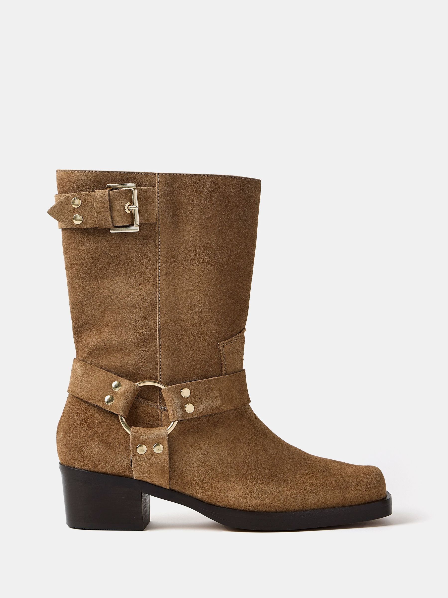 Mint Velvet Cream Suede Biker Boots