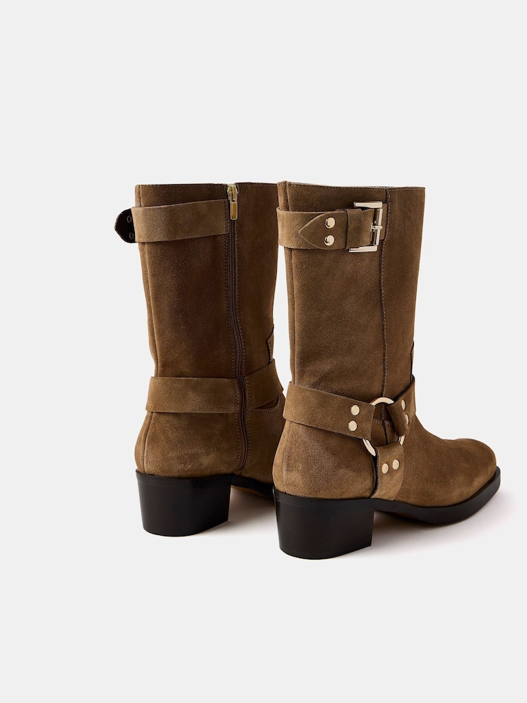Mint Velvet Cream Suede Biker Boots - Image 3 of 3 Mint Velvet Cream Suede Biker Boots - Image 3 of 3