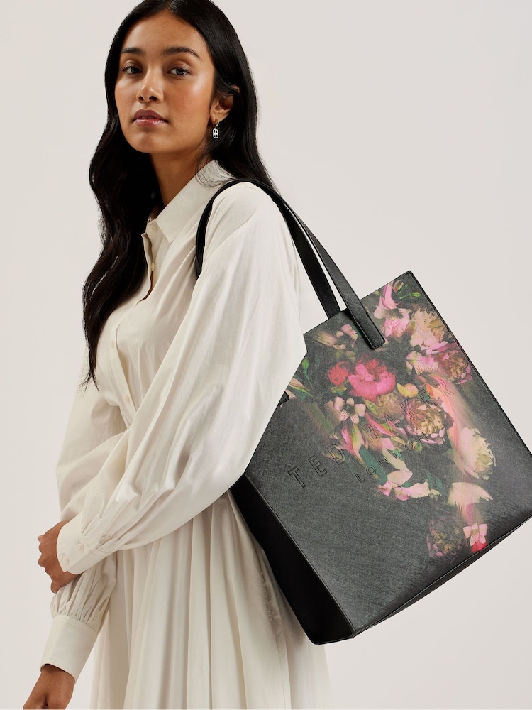 Ted Baker Black Saliine Printed Floral Large Icon Bag - Image 4 of 4