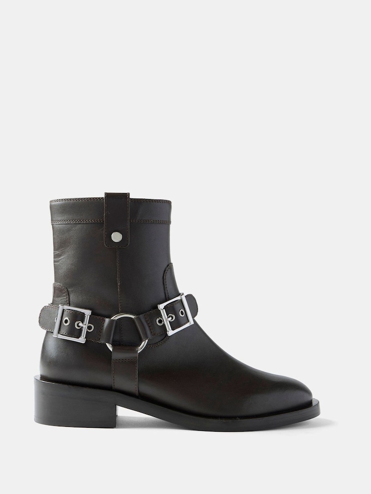 Mint Velvet Brown Leather Biker Boots - Image 1 of 5