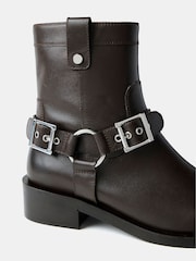 Mint Velvet Brown Leather Biker Boots - Image 2 of 5
