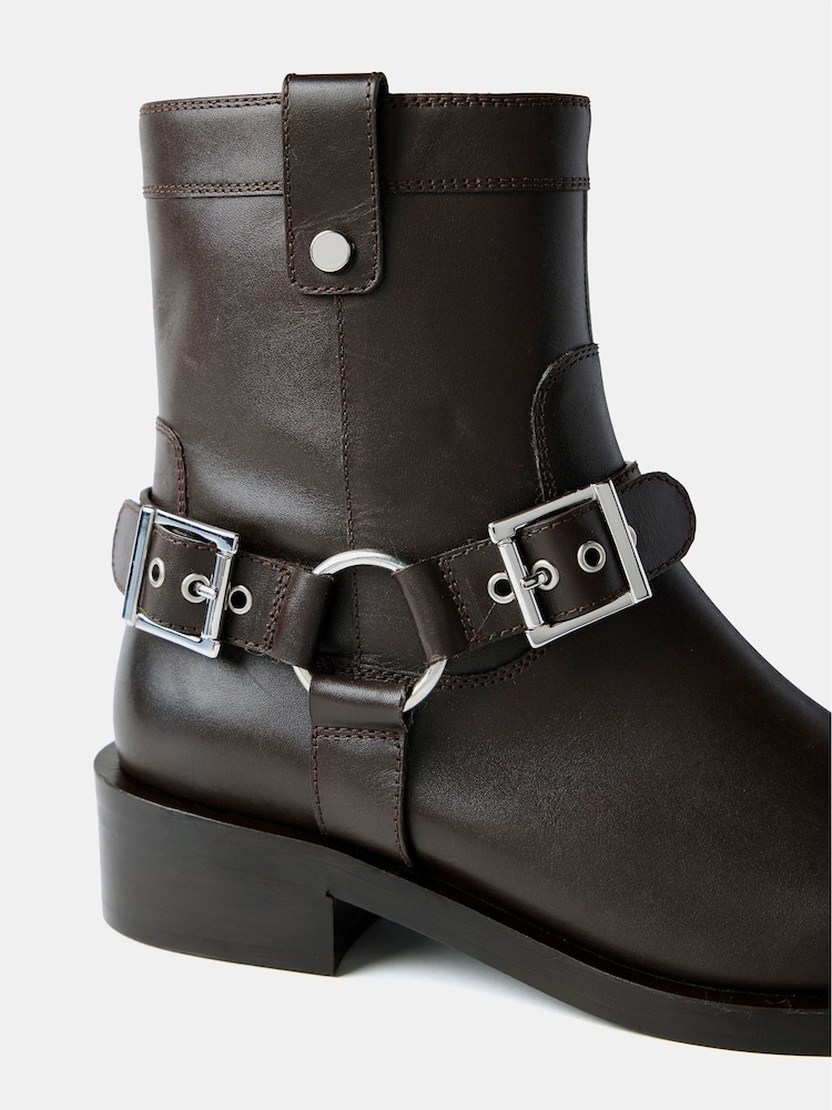Mint Velvet Brown Leather Biker Boots - Image 2 of 5
