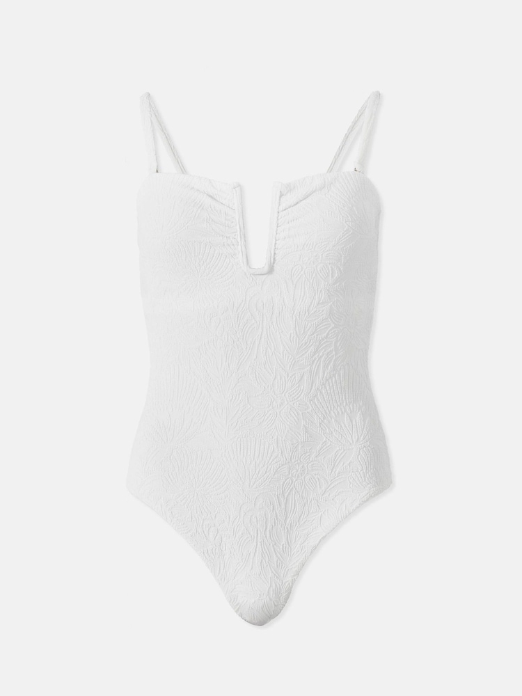 Mint Velvet White Textured Floral Bandeau Tummy Control Swimsuit - Image 7 of 7 Mint Velvet White Textured Floral Bandeau Tummy Control Swimsuit - Image 7 of 7