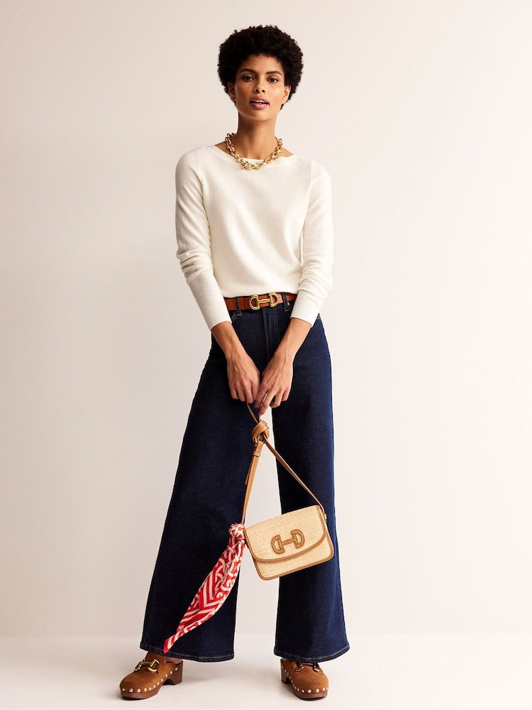 Boden Cream Eva Cashmere Boat Neck Jumper - Image 4 of 6