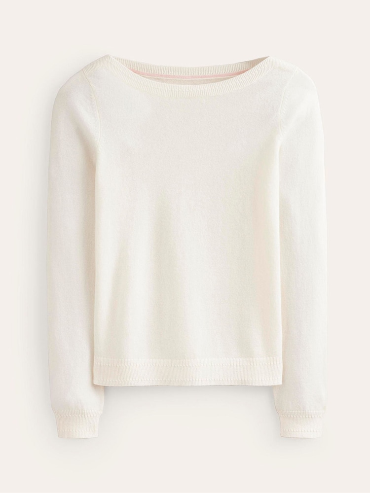 Boden Cream Eva Cashmere Boat Neck Jumper - Image 5 of 6