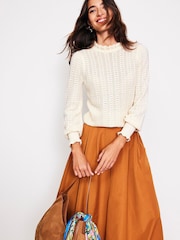 Boden Cream Tia Pointelle Frilled Jumper - Image 1 of 6