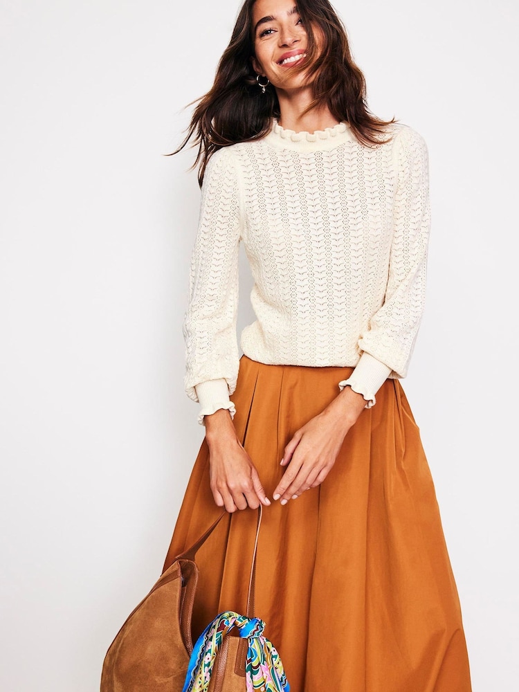 Boden Cream Tia Pointelle Frilled Jumper - Image 1 of 6