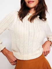Boden Cream Tia Pointelle Frilled Jumper - Image 2 of 6