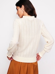 Boden Cream Tia Pointelle Frilled Jumper - Image 3 of 6