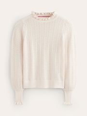 Boden Cream Tia Pointelle Frilled Jumper - Image 5 of 6