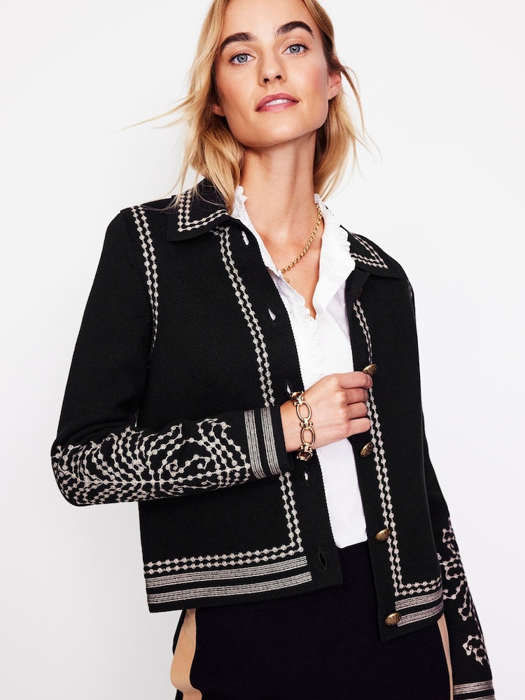 Boden Black 100% Cotton Collared Knitted Jacket - Image 1 of 6 Boden Black 100% Cotton Collared Knitted Jacket - Image 1 of 6