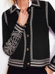 Boden Black 100% Cotton Collared Knitted Jacket - Image 2 of 6