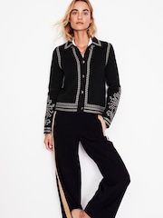 Boden Black 100% Cotton Collared Knitted Jacket - Image 4 of 6
