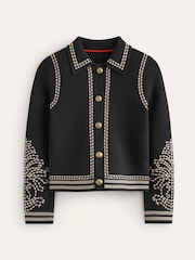 Boden Black 100% Cotton Collared Knitted Jacket - Image 5 of 6