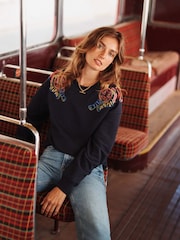 Boden Blue 100% Cotton Emi Embroidered Sweatshirt - Image 1 of 6