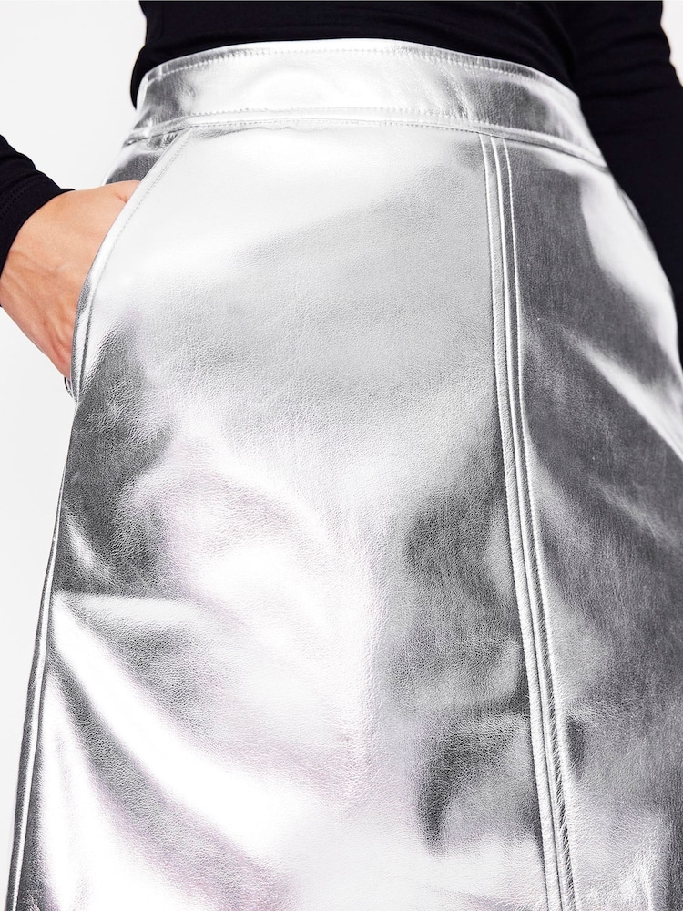 Boden Silver Metallic PU Skirt - Image 2 of 5