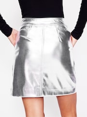 Boden Silver Metallic PU Skirt - Image 3 of 5