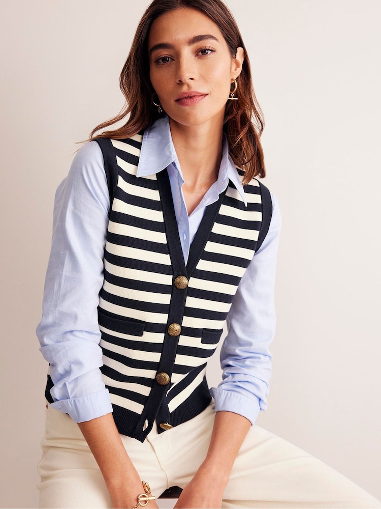 Boden Blue 100% Cotton Holly Knitted Waistcoat - Image 1 of 6