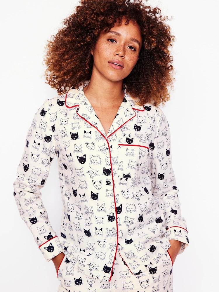 Boden Cream Brushed 100% Cotton Pyjamas Shirt - Image 1 of 6