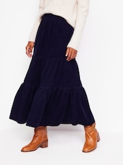 Boden Blue 100% Cotton Viv Cord Tiered Maxi Skirt - Image 1 of 5
