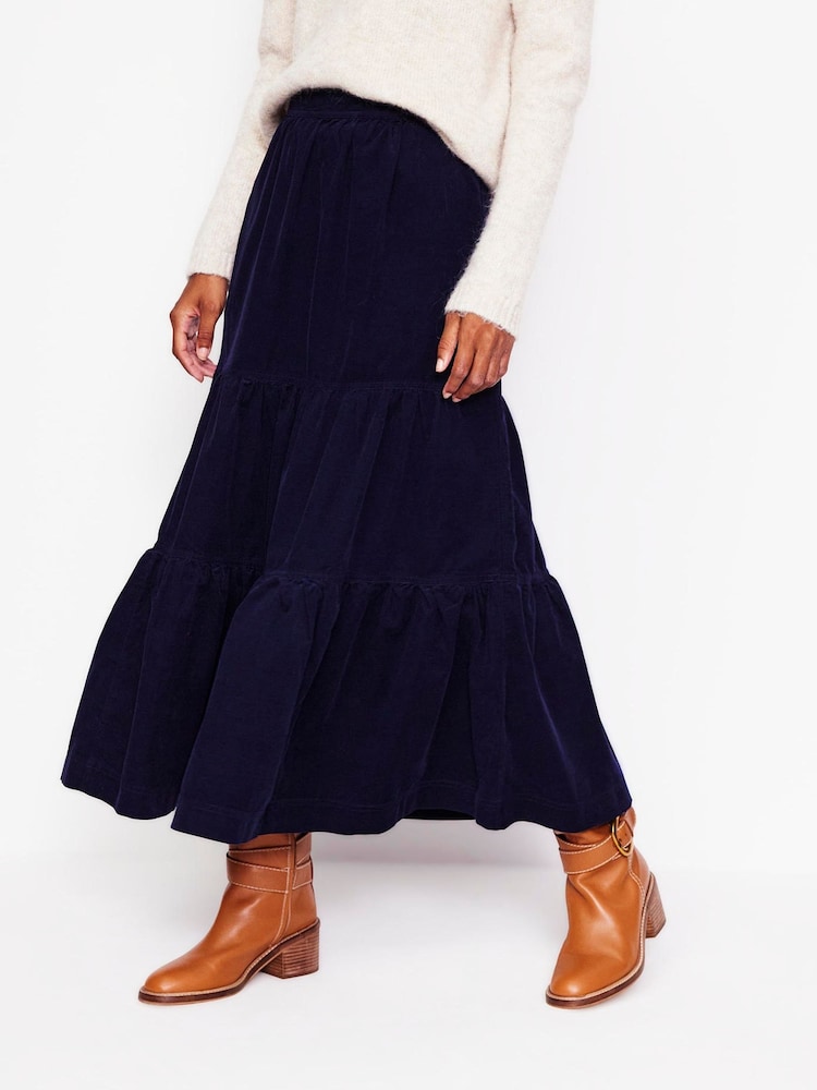 Boden Blue 100% Cotton Viv Cord Tiered Maxi Skirt - Image 1 of 5