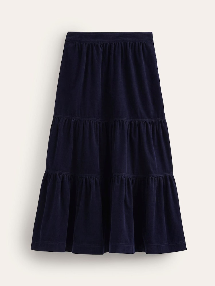 Boden Blue 100% Cotton Viv Cord Tiered Maxi Skirt - Image 5 of 5