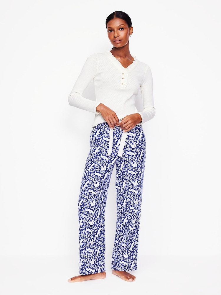 Boden Blue Brushed 100% Cotton Pyjamas Trousers - Image 1 of 5