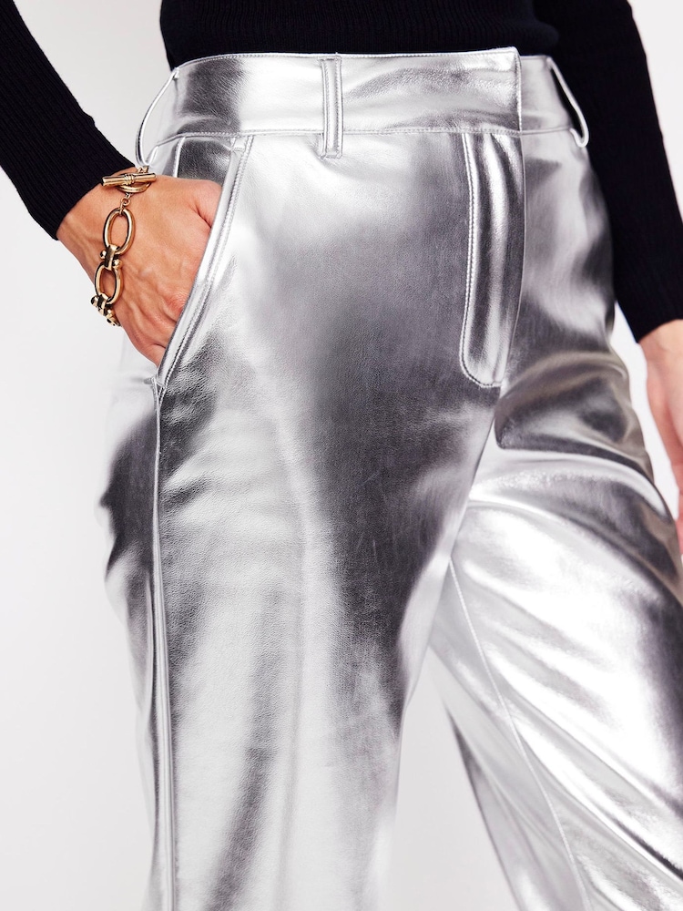 Boden Silver Tapered PU Trousers - Image 2 of 6 Boden Silver Tapered PU Trousers - Image 2 of 6