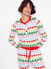 Boden Cream Jersey All Christmas Nightwear Pyjama Long Sleeve Top - Image 2 of 5