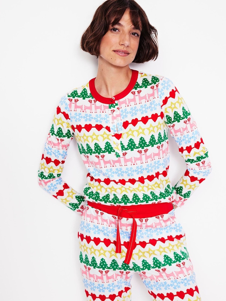 Boden Cream Jersey All Christmas Nightwear Pyjama Long Sleeve Top - Image 2 of 5