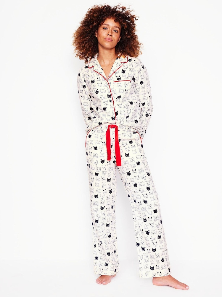 Boden Cream Brushed 100% Cotton Pyjamas Trousers - Image 1 of 5