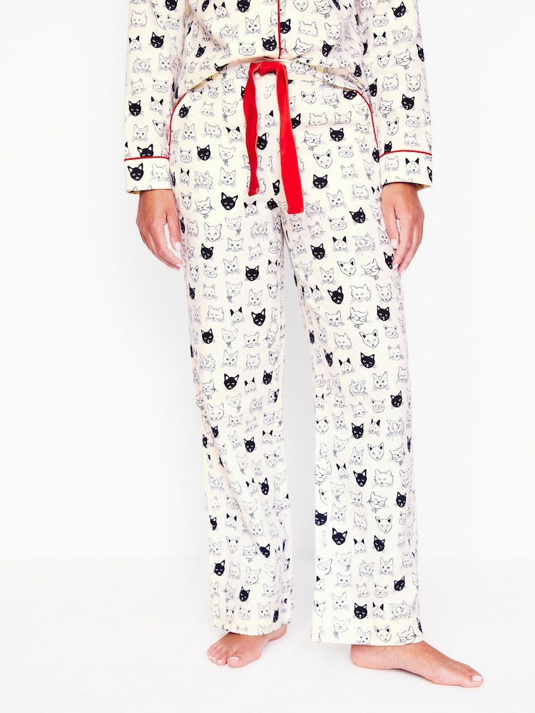 Boden Cream Brushed 100% Cotton Pyjamas Trousers - Image 2 of 5