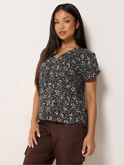 M&Co Black Petite Ditsy Button Through Blouse - Image 1 of 5