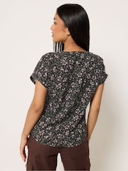 M&Co Black Petite Ditsy Button Through Blouse - Image 3 of 5