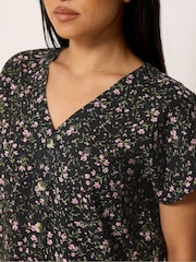 M&Co Black Petite Ditsy Button Through Blouse - Image 4 of 5