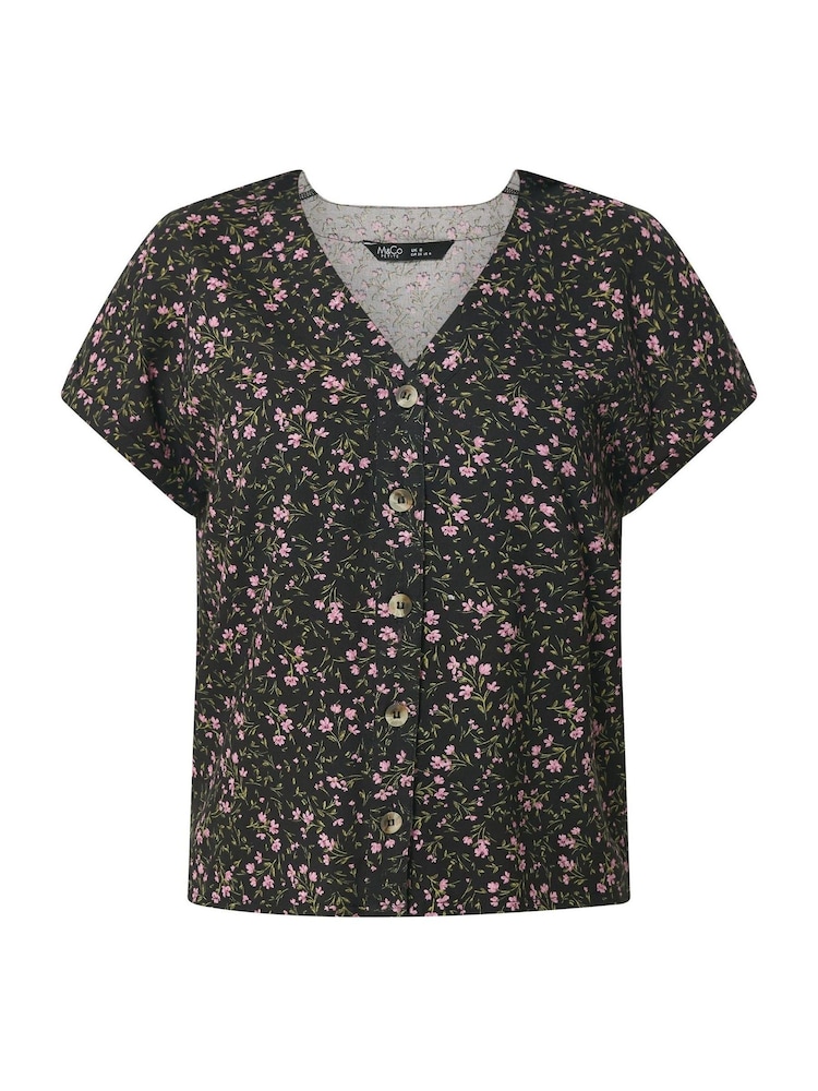 M&Co Black Petite Ditsy Button Through Blouse - Image 5 of 5