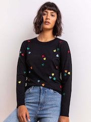 Roman Black Heart Print Embroidered Jumper - Image 1 of 5