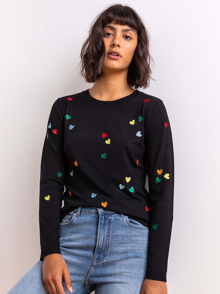 Roman Black Heart Print Embroidered Jumper - Image 1 of 5