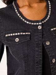 Roman Black Collarless Tape Stretch Denim Jacket - Image 5 of 5